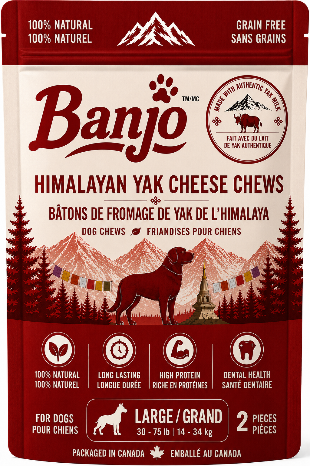 Banjo Himalayan Yak Cheese Dog Chews – Large Dogs – 2 Pack – 200 g