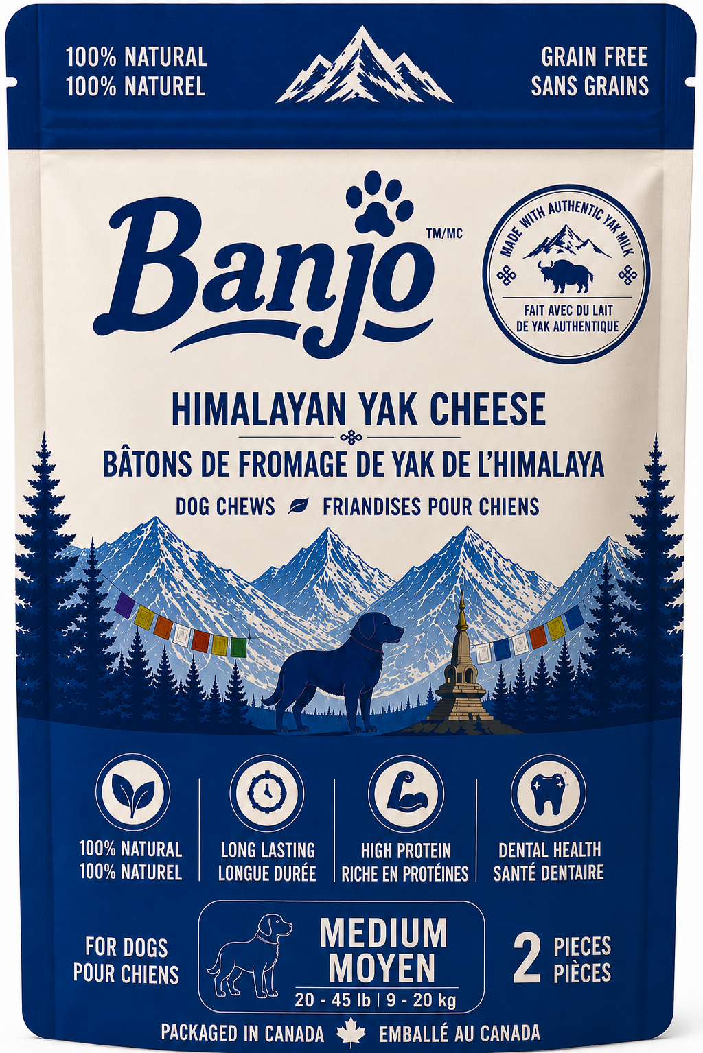 Banjo Himalayan Yak Cheese Dog Chews – Medium Dogs – 2 Pack – 140 g