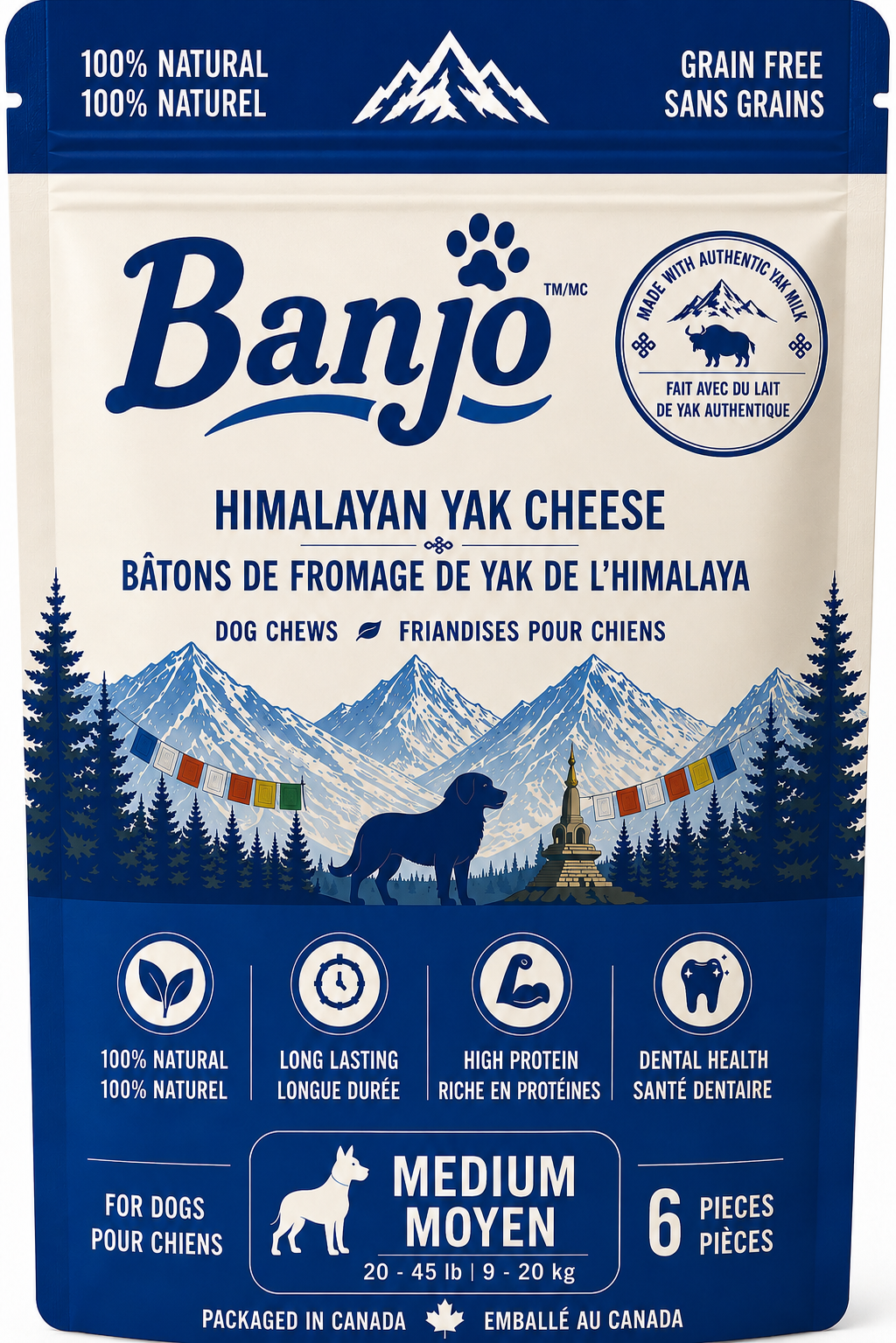 Banjo Himalayan Yak Cheese Dog Chews – Medium Dogs – 6 Pack – 420 g