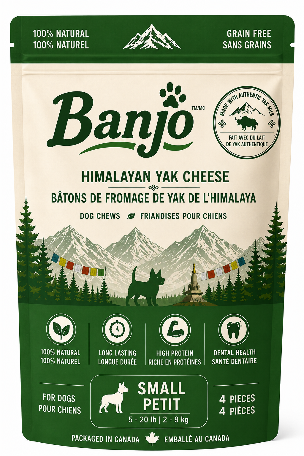 Banjo Himalayan Yak Cheese Dog Chews – Small Dogs – 4 Pack – 140 g