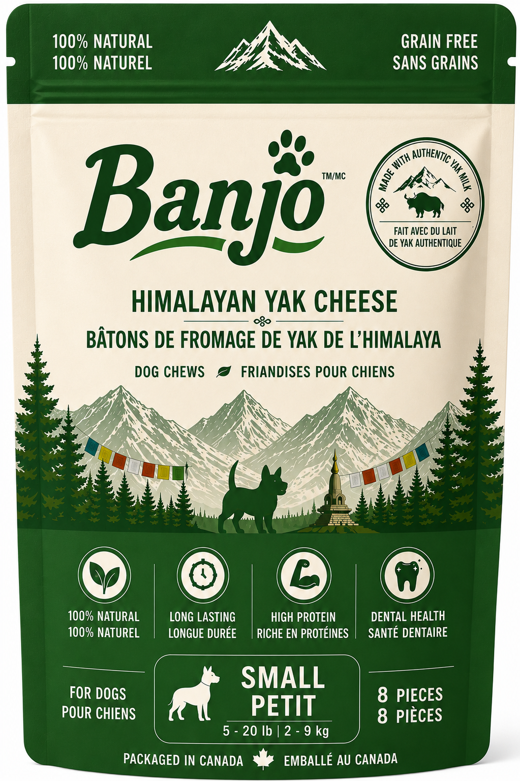 Banjo Himalayan Yak Cheese Dog Chews – Small Dogs – 8 Pack – 280 g
