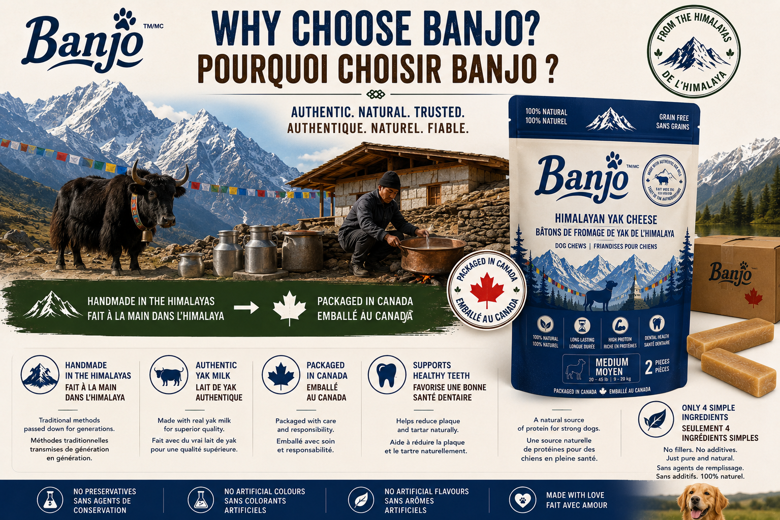 Banjo Himalayan Yak Cheese Dog Chews – Large Dogs – 2 Pack – 200 g